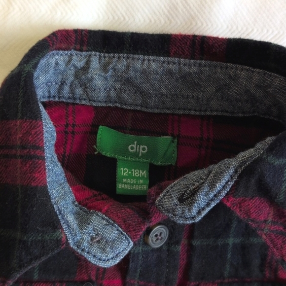 dip red plaid cotton flannel button down shirt 12-18 months baby toddler boys - Picture 2 of 5